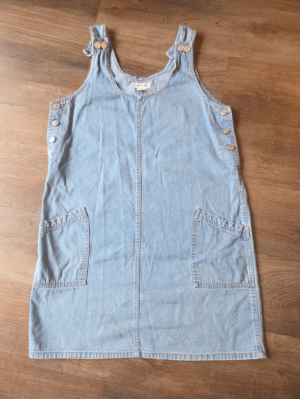 Vintage Cherokee Light Wash Jean Denim Pinafore Overall Dress size Medium
